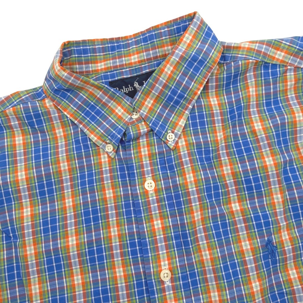 Polo Ralph Lauren Button Down 16 34/35 Blue Orange Plaid Classic Fit Long Sleeve - Picture 1 of 6